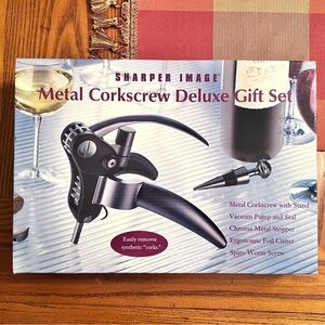 Sharper Image Metal Corkscrew Deluxe Gift Set - Wine Opener & Accessories - New